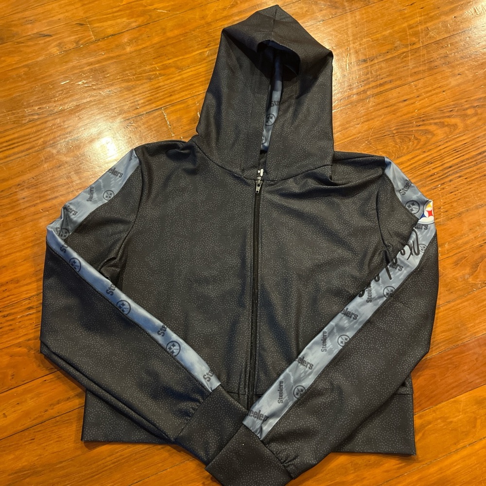 Woman’s Black and Gray Steelers Hooded Jacket